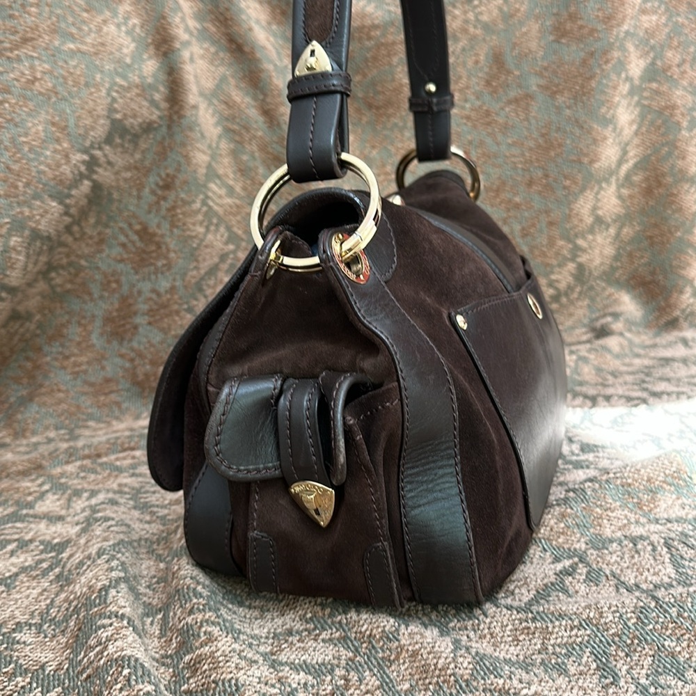 Jimmy Choo Brown Suede Leather Gold hardware Handbag Purse Large - Picture 4 of 9
